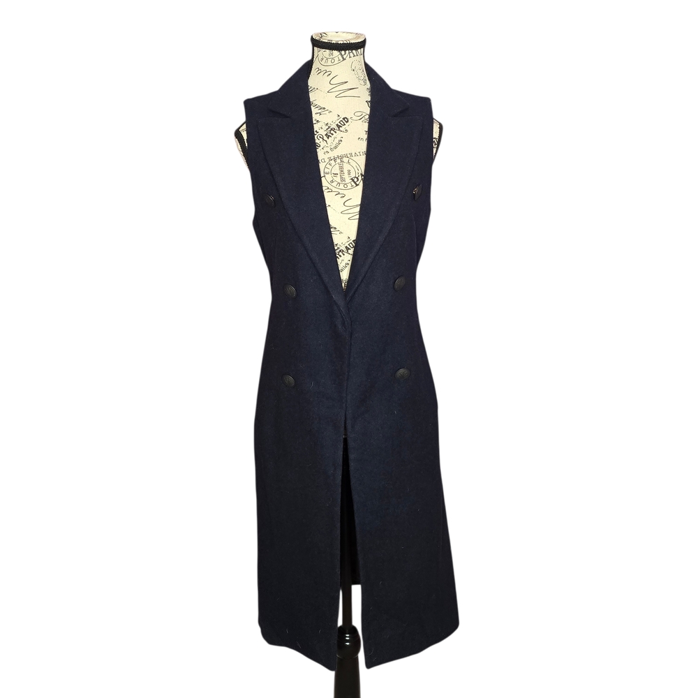 Rag & Bone Navy Wool Blend Sleeveless Vest Coat Celeb Style 4